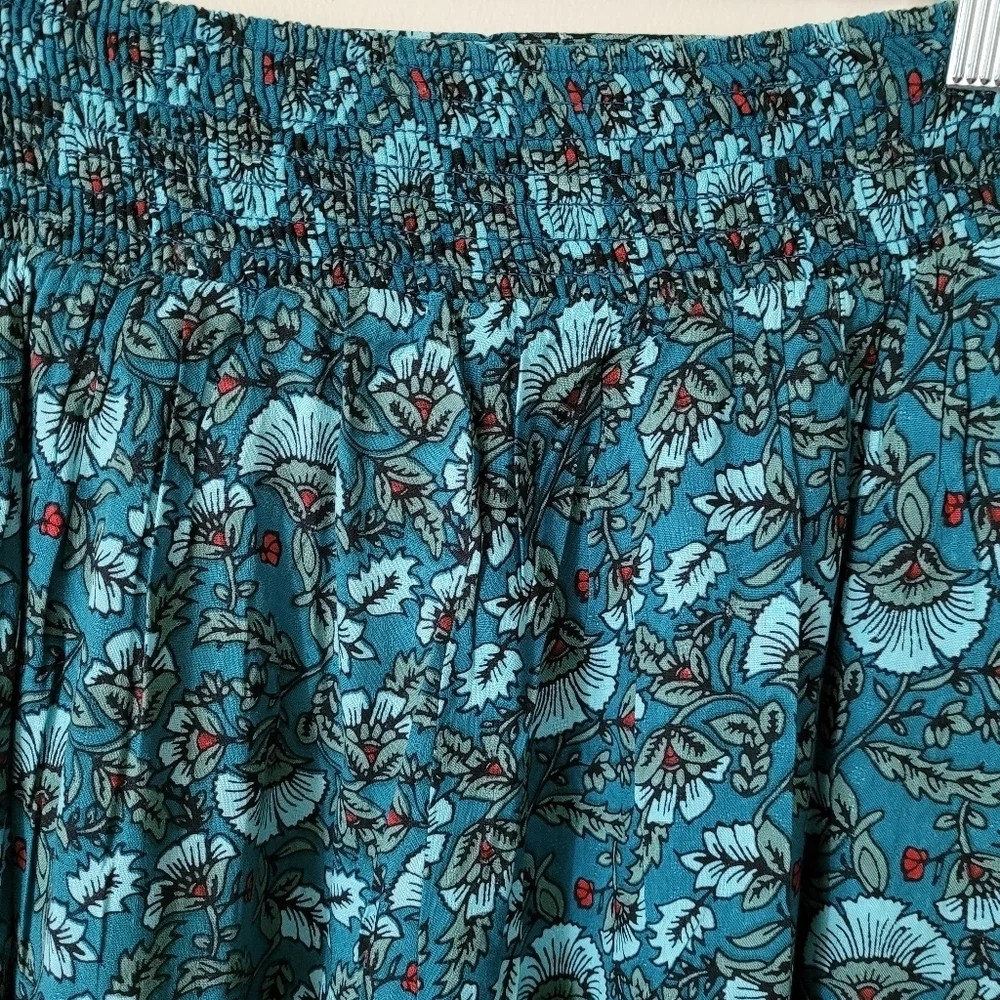 Band of the Free Size M Elise Teal Floral Wide Leg Pants High Waist NEW - Picture 5 of 10